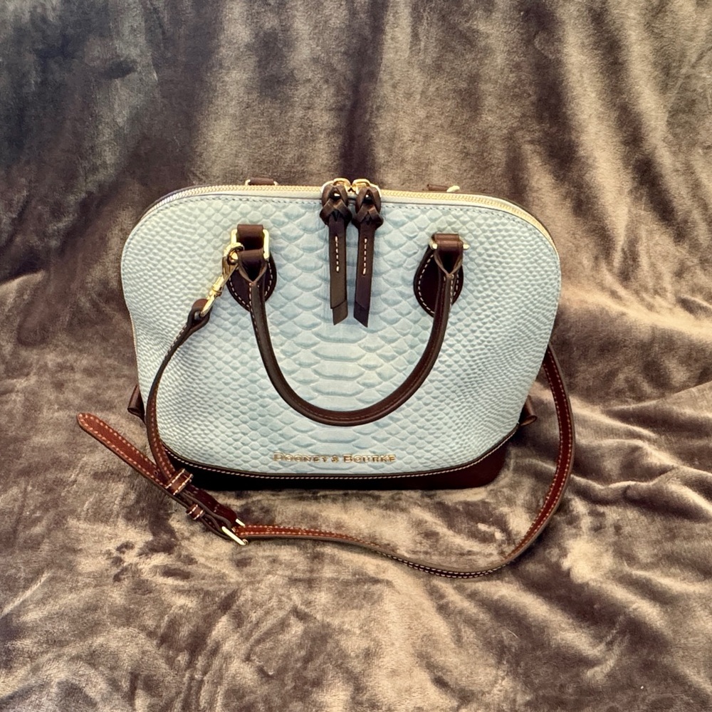 Dooney & Bourke Blue and Brown Textured Satchel